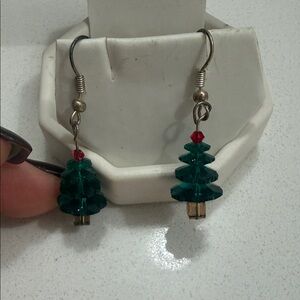 Green and Red Christmas Tree Earrings